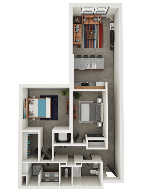 Floor plan for 2 beds, 2 baths, 1015 sqft